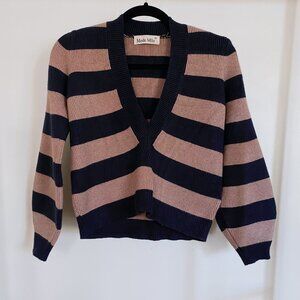 Knit V-neck Cropped Sweater with Puffed Sleeves